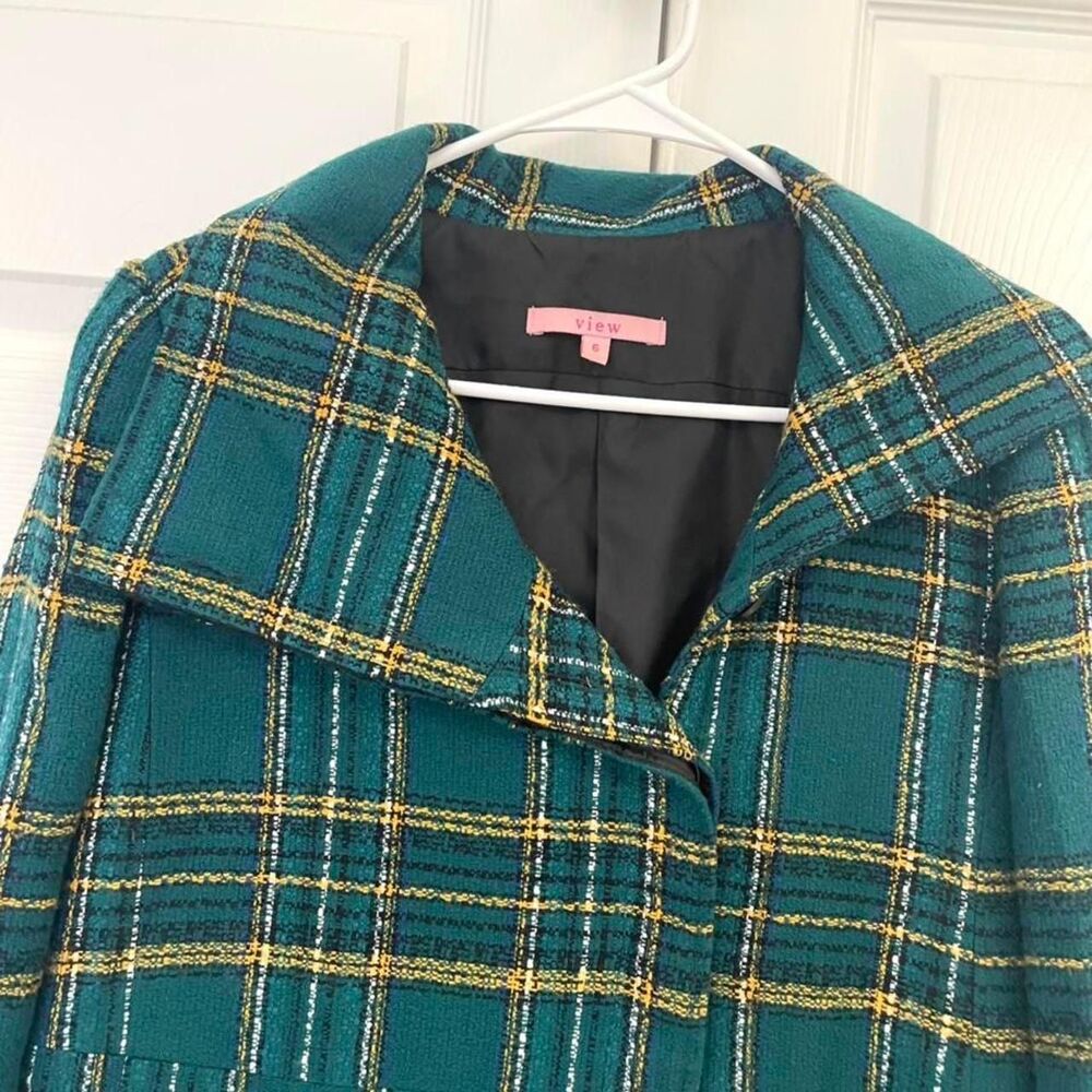 Vintage Y2K Green Plaid Pea Coat Jacket Size 6 M Button Front Preppy Cottagecore - Picture 5 of 5